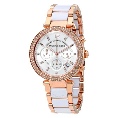 michael kors parker chronograph white dial ladies watch|Michael Kors women's parker watch.